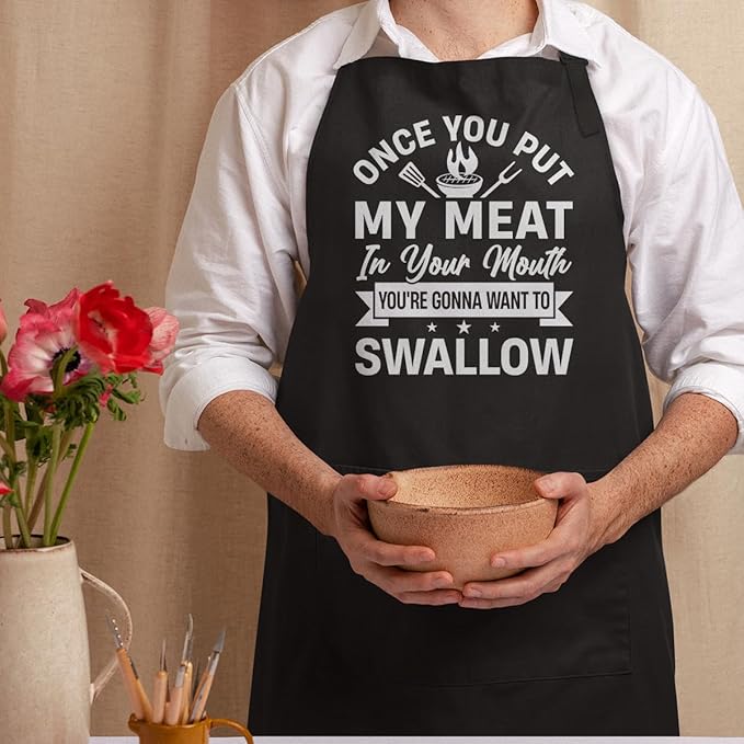 SANDJEST Men's Aprons with Pockets - Funny Aprons for Men BBQ, Kitchen, Cooking - Gifts for Birthday, Birthday