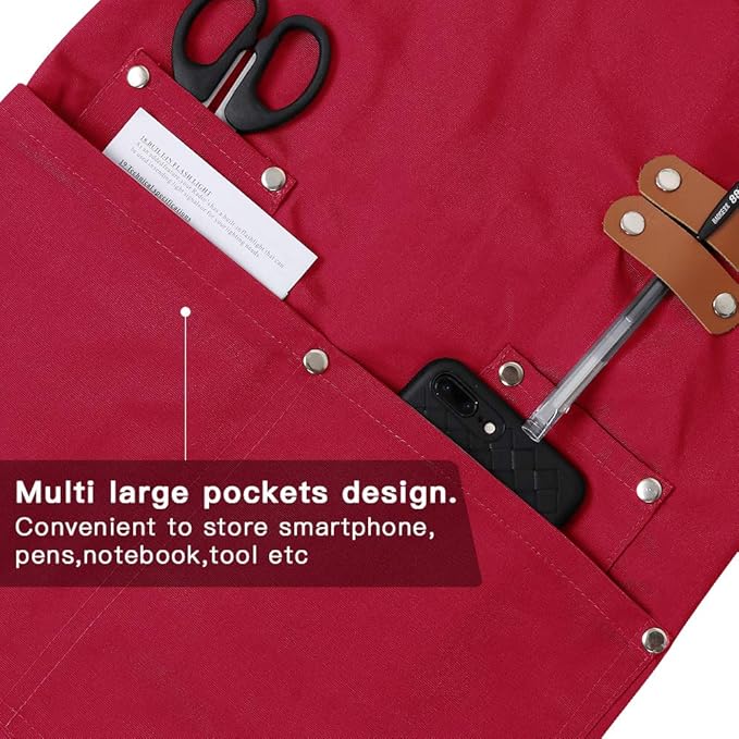 Mignongirl Chef Apron,Cross Back Apron for Men Women with Adjustable Straps and Large Pockets,Canvas,M-XXL (Red)