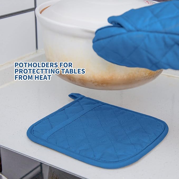 ARCLIBER Oven Mitts and Potholders, 4 PCS Heat Resistant Kitchen Gloves, Non-Slip Rubber Surface, Ideal for Cooking, Baking, Grilling, Barbecue,Navy Blue