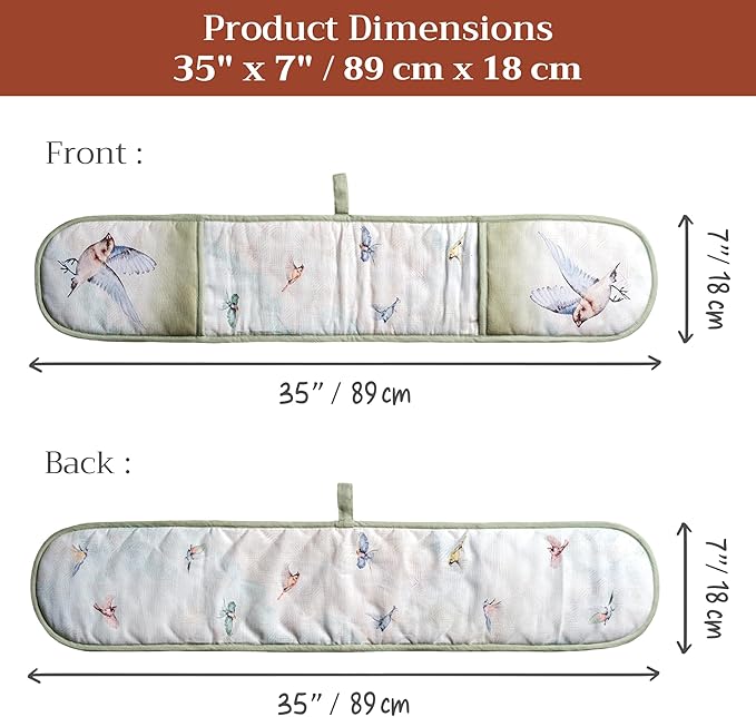 Maison d' Hermine Double Oven Mitts 100% Cotton 7"x35" Double Oven Mitt Heat Resistant BBQ Cooking Gloves with Loop Baking Grilling Gifts for Mothers Day Spring Summer (Flying Birds)