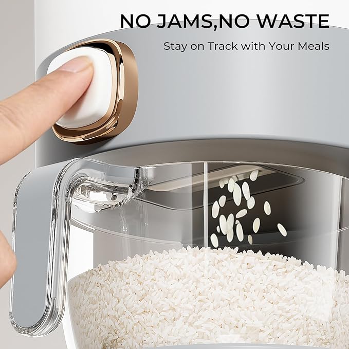 Rice Dispenser, Rice Storage Container with Measuring Cup for Kitchen Pantry Household, Dry Food Storage Containers Airtight, Sealed Moisture Proof (Grey 11 Lbs)