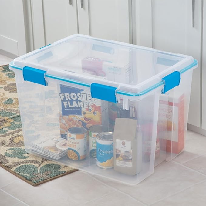 Sterilite 16-Pack Gasket Box, Weather-Resistant Storage Bins with Latching Lids, 80 Quart - Heavy-Duty Organizing Containers for Closet, Bathroom, and Office