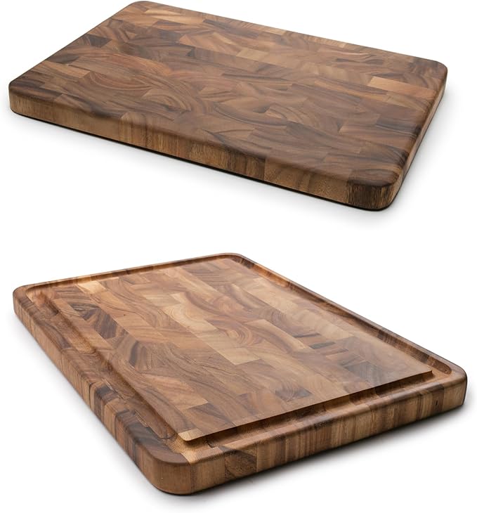 Ironwood Gourmet Large End Grain Prep Station and Large End Grain Prep Board With Juice Channel Set, Acacia Wood