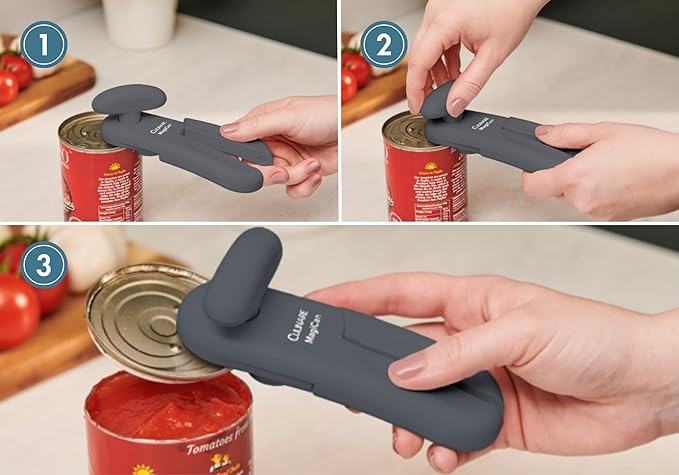 Culinare MagiCan Manual Tin Opener – Stainless Steel Cutting Wheel, Ergonomic Handle for Safe, Easy Can Opening – Lightweight, No Sharp Edges, Grey – Trusted Kitchen Essential