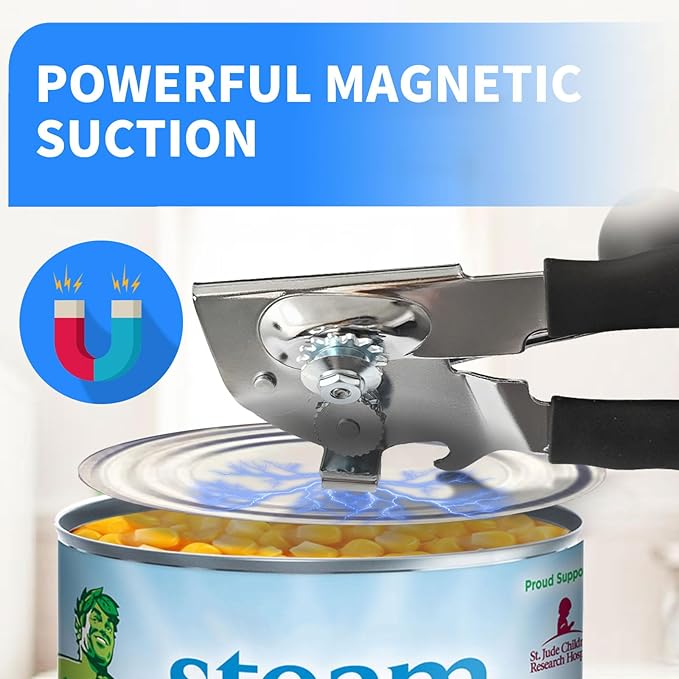 Heavy Duty Manual Can Opener with Magnet, Smooth Edge, Extra Long Non-Slip Handle, Easy Turn Large Knob for Seniors, Arthritis, Weak Hands, Kitchen & Camping