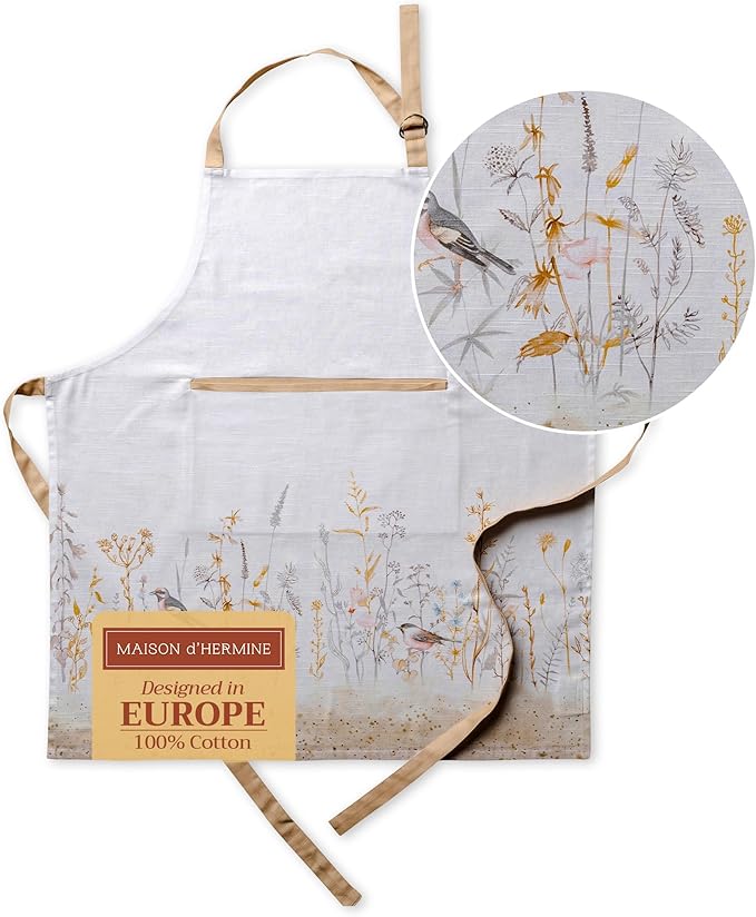 Maison d' Hermine 100% Cotton Apron for women with Pocket Kitchen Chef Apron for Men Cooking Mothers Day Gifts