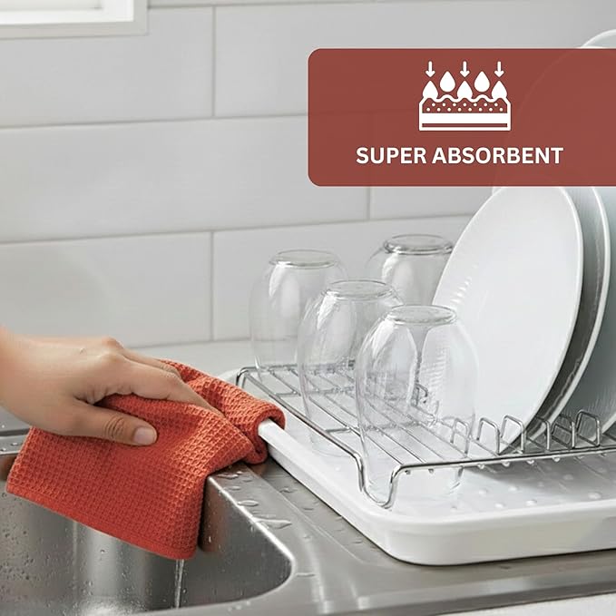 PurpleEssences Rust Waffle Weave Kitchen Towel, 100% Cotton - 15x25 Inches with Hanging Loop, Ultra Soft Absorbent Quick Drying Dish Cloth, Tea and Hand Towels, 4 Pack - Spring Easter Summer - Rust