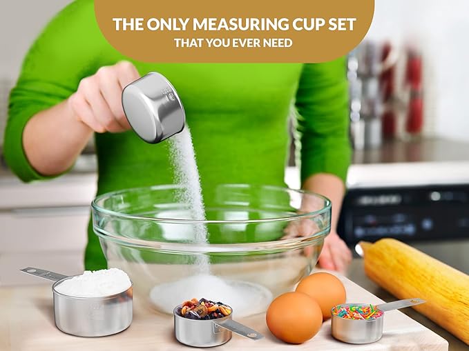 Stainless Steel Measuring Cups and Spoons Set 12 Piece Stackable Baking & Cooking Gadgets for Dry and Liquid Ingredients,Nesting Cups, Engraved Markings & Leveler,Dishwasher Safe Kitchen Tools