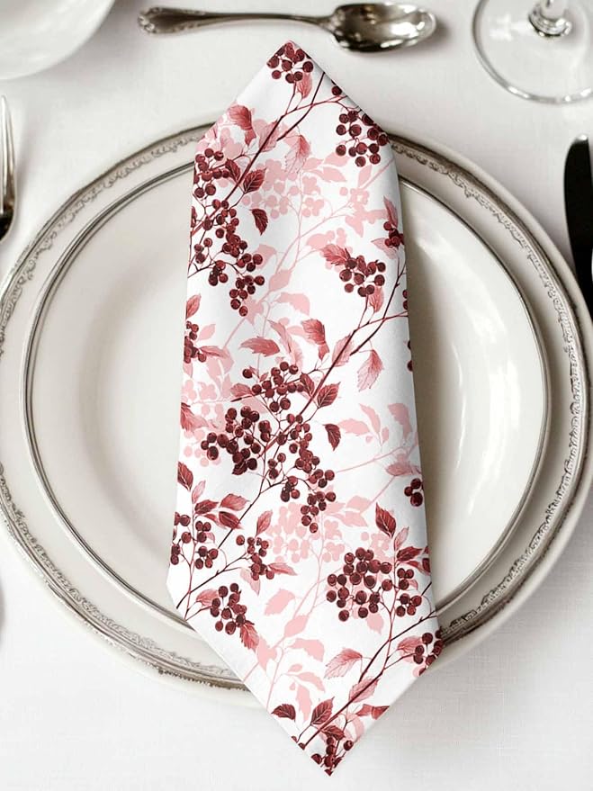 Red Herb Cloth Napkins Set of 6 - Washable Dinner Napkins Reusable Table Napkins for Home Party Weeding Dining Table Setting Decoration,Oversized Floral Watercolor Spring Summer Wild Flower Plant