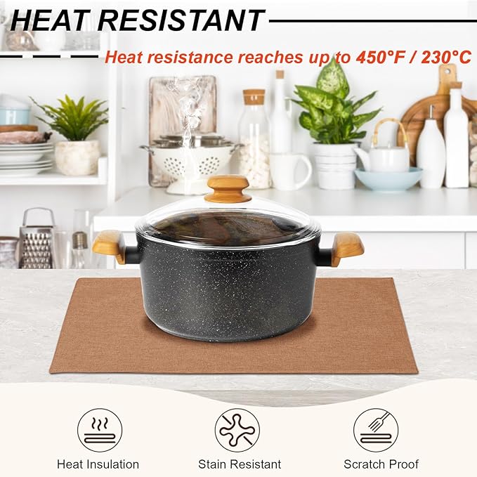 Cloth Placemats Set of 6, Cotton Linen Blend Machine Washable Double Layered Place Mats, Heat Resistant Placemats Wrinkle Free Thick Fabric Dining Table Mats for Indoors & Outdoors (Flaxen, 6)