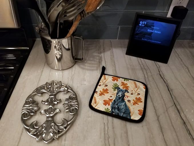 Caroline's Treasures Black Greyhound Heirloom Fall Pair of Pot Holders Pair 7.5x7.5 Quilted Insulated Hot Pads Decorative Kitchen Gift Made in USA