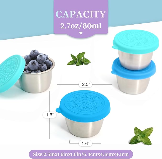 Qukaka 6x2.7 Oz Salad Dressing Container to Go,Handy Leakproof Stainless Steel Meal Prep Containers Reusable,Sauce Containers for Lunch Box, Picnics, Travel, Office and Kitchen Storage