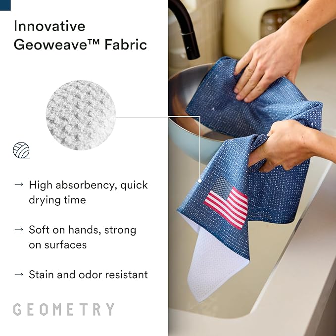 GEOMETRY Kitchen Towels - Quick Dry, Absorbent Microfiber Dish Towels for 4th of July, Memorial Day, Veterans Day, and Holiday Decor - Red, White, and Blue- Star Spangled