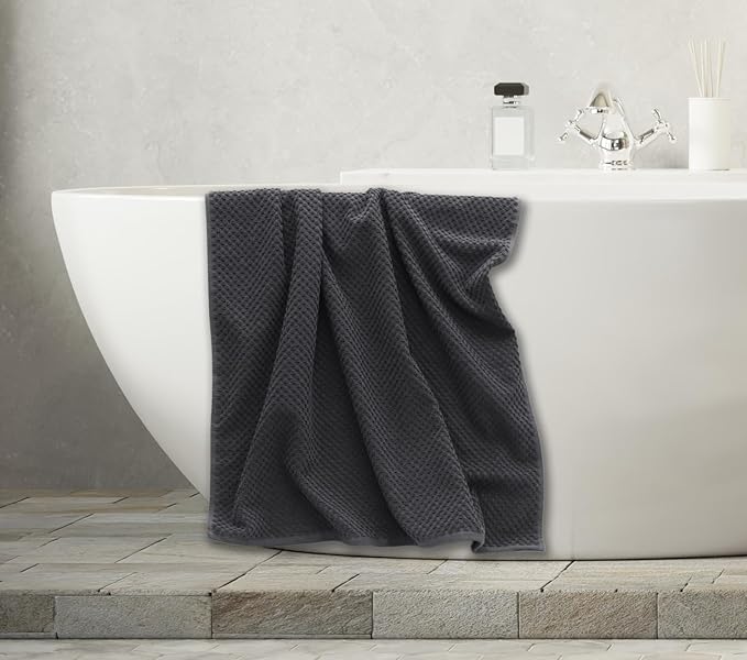 COTTON CRAFT Waffle 6 Piece Towel Set - 100% Cotton - 2 Oversized Luxury Euro Spa Waffle Weave Large Bath Towels, 2 Hand Towels, 2 Washcloth - Absorbent Quick Dry Hotel Bathroom Shower Pool - Charcoal