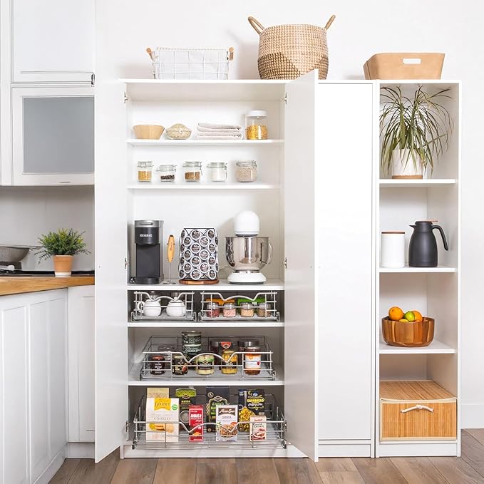 HOLDN’ STORAGE Pull Out Cabinet Organizer, Slide Out Drawer for Kitchen Cabinets & Pantry, Roll Out Shelf for Pots, Pans & Under Sink Storage, Heavy-Duty Full-Extension, 14" W x 21" D x 5" H