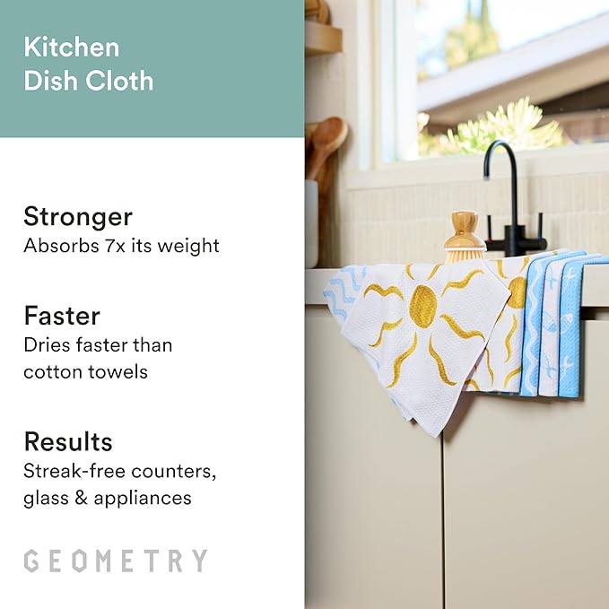 GEOMETRY Dishcloth – Spring & Summer Collection – Quick-Dry, Ultra-Absorbent, Reusable Microfiber Kitchen Towels for Drying & Cleaning - Summer Line - 6 Pack
