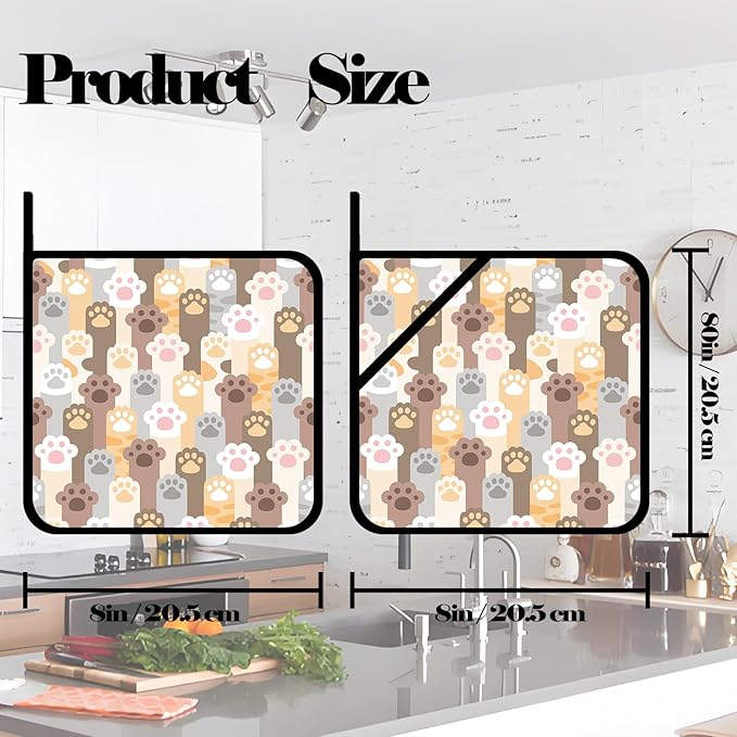 Cute Cat Paws Pot Holders 2 PCS,Kitchen Heat Resistant Potholder for BBQ Cooking Baking,Food Hot Pad for Women Men