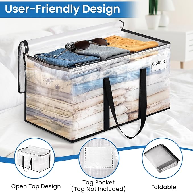 RoomHacks Clear Moving Bags Heavy Duty Extra Large, Moving Supplies with Reinforced Handle and Double Zipper, Storage Bags for Moving Essential, Packing tote Alternative to Moving Box(10 Packs, Clear)