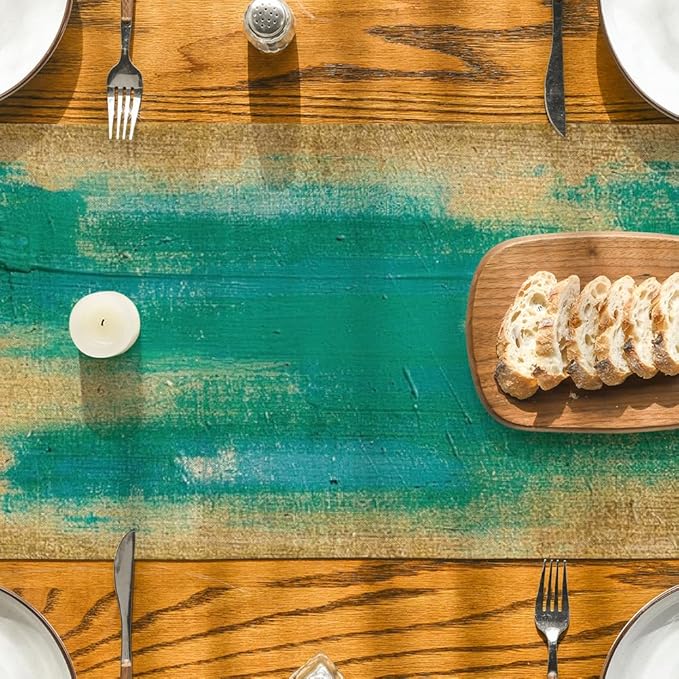 Artoid Mode Brown Blue Abstract Modern Art Table Runner, Seasonal Farmhouse Style Kitchen Dining Table Decoration for Home Party Decor 13x72 Inch