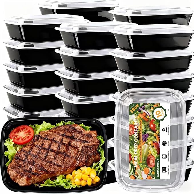 38oz 10 Pack Disposable Food Leftover Containers with Lids, Meal Prep Containers Reusable, To Go Containers Leakproof, Microwave Freezer Dishwasher Safe for Festival