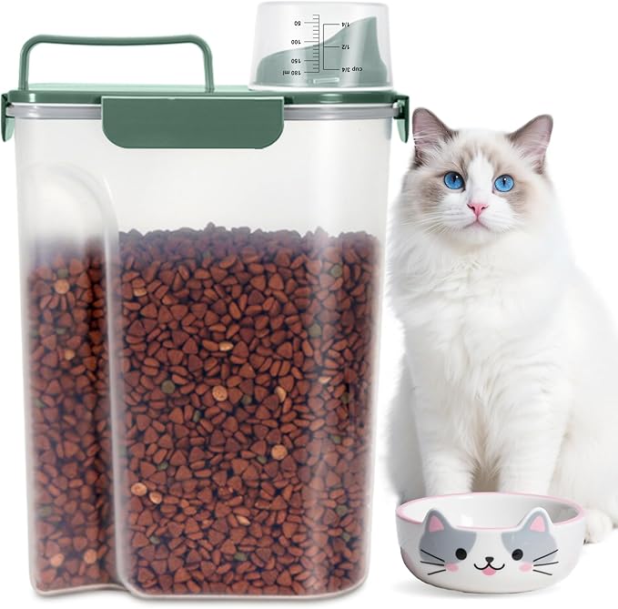 TBMax Cat Dog Food Storage Container 5 to 7 lbs, Secondary Pet Food Storage Container Beyond a Large Dog Food Bin for Daily Use, Easy-Pouring Bird Seed Dispenser, Travel Kibble Holder -Bottle Green