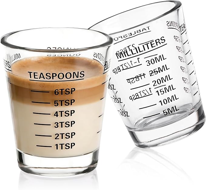 SAIAOKJ Shot Glasses Measuring Cup Set 2PACK Espresso Shot Glasses Liquid Heavy Glass 26-Incremental Measurement 1 OZ, 2 TBS, 6 TSP, 30 ML Kitchen Tools (Black)