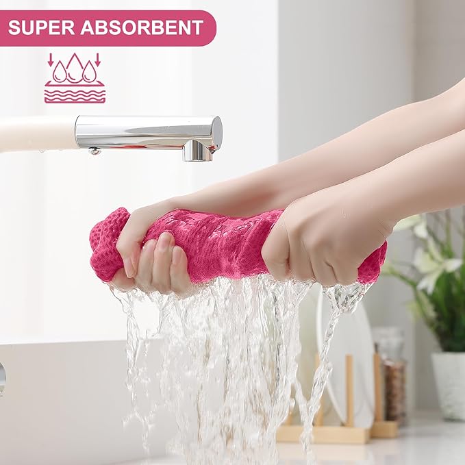 Homaxy 100% Cotton Kitchen Towels and Dishcloths Set, 12 x 12 Inches and 13 x 28 Inches, Set of 8 Bulk Kitchen Towels Set, Ultra Soft Absorbent Dish Cloths for Washing Dishes, Hot Pink