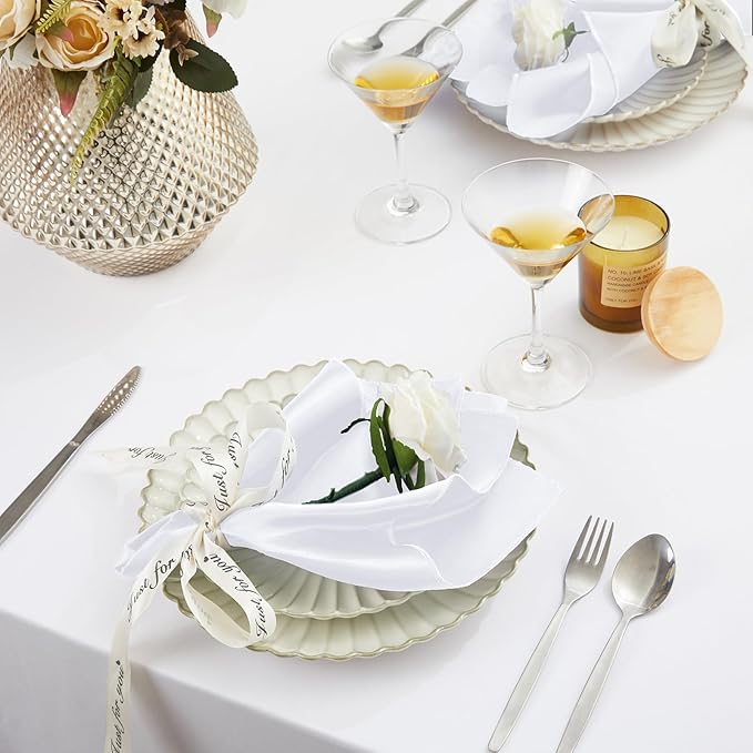 KKJIAF White Silky Satin Napkins (12 Pieces, 17x17 Inches),Washable Polyester Square Table Napkins for Wedding Dinner Party Decoration