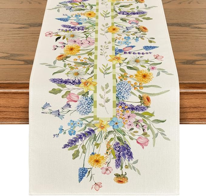 Artoid Mode Bloom Flowers Tulip Spring Table Runner, Seasonal Easter Holiday Kitchen Dining Table Decoration for Home Party Indoor 13x36 Inch