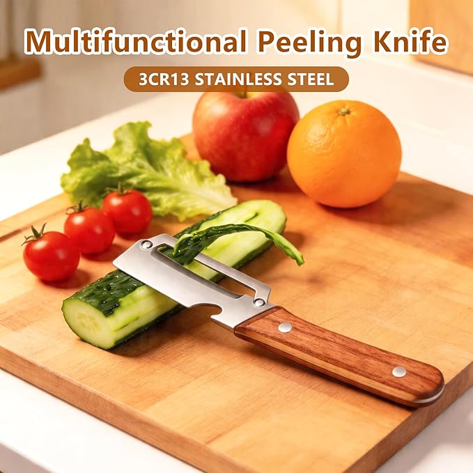 2026 New Multi-Functional Vegetable Peeler for Kitchen, Ultra-Sharp Stainless Steel Blade with Wooden Handle and Bottle Opener, For Vegetables or Fruits that Need to Be Peeled (2 Pcs)