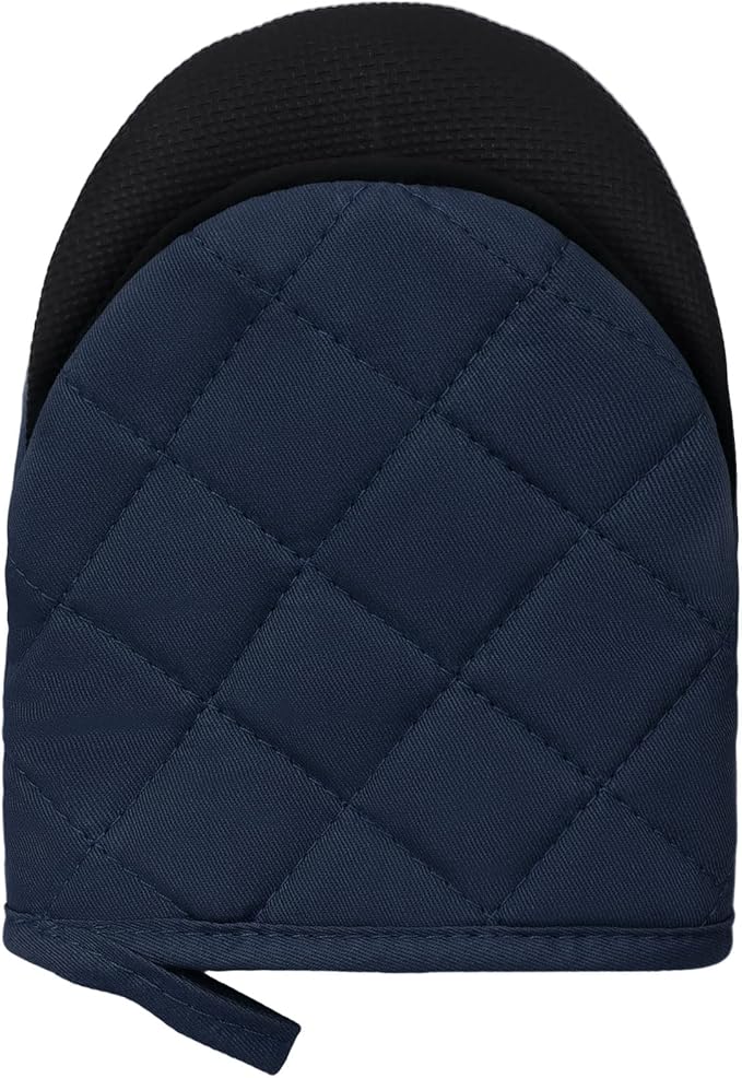 Short Oven Mitts, Heat Resistant 500°F, Silicone Grip Kitchen Gloves, Non-Slip for Baking, Grilling, BBQ, Machine Washable with Hanging Loop, 2-Pack Set, Navy Blue