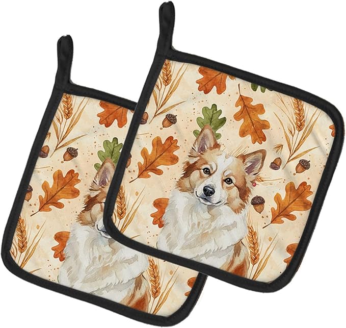 Caroline's Treasures Tan Icelandic Sheepdog Heirloom Fall Pair of Pot Holders Pair 7.5x7.5 Quilted Insulated Hot Pads Decorative Kitchen Gift Made in USA