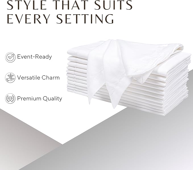 Ramanta Home White Coth Dinner Napkin Set of 12, Premium Cotton 18X18 Inch Linen Flax Soft & Durable Washable Ideal for Everyday Use -Dining, Parties, Weddings, Spring & Easter Table Décor