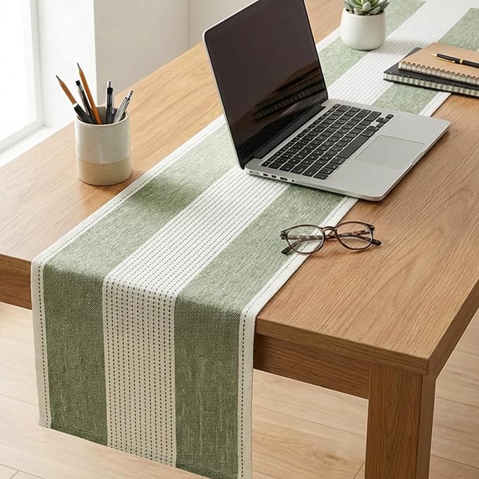 Artoid Mode Sage Green Farmhouse Rustic Table Runner, Seasonal Macrame Fabric Kitchen Dining Holiday Wedding Table Decor for Home Party 13x60 Inch