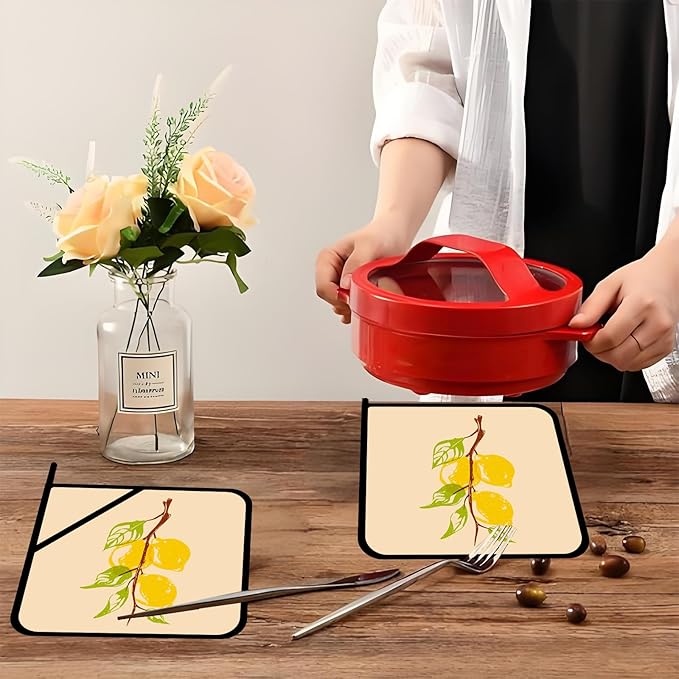 Watercolor Lemon Fruits Pot Holders Set of 2,Kitchen Heat Resistant Potholders for Microwave Cooking Baking Oven and BBQ Gifts for Women