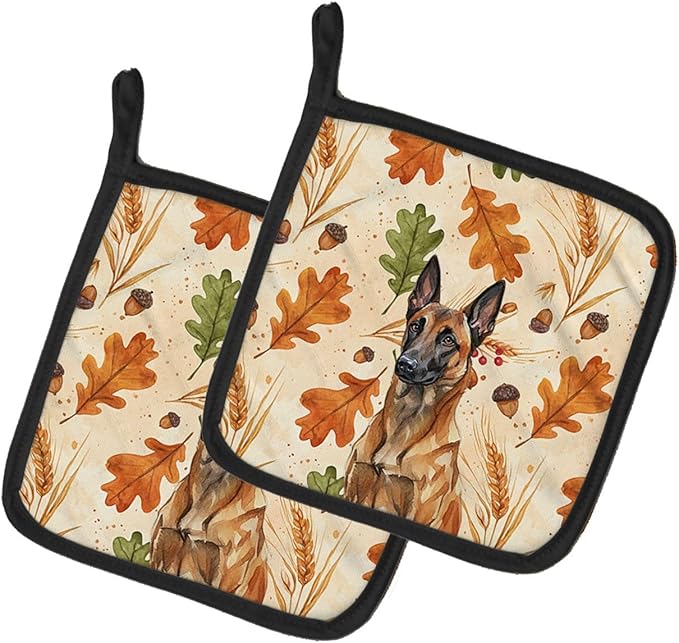 Caroline's Treasures Mahogany Belgian Malinois Heirloom Fall Pair of Pot Holders Pair 7.5x7.5 Quilted Insulated Hot Pads Decorative Kitchen Gift Made in USA