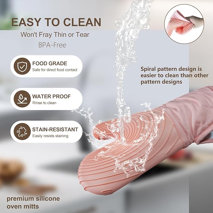 Silicone Oven Mitts-13.6 in Extended Oven Mitts Heat Resistant 500F, Oven Gloves with Soft Liner Good Grippy BPA-Free Easy to Clean Flexible-Oven Mits Set for Cooking Baking Grilling BBQ