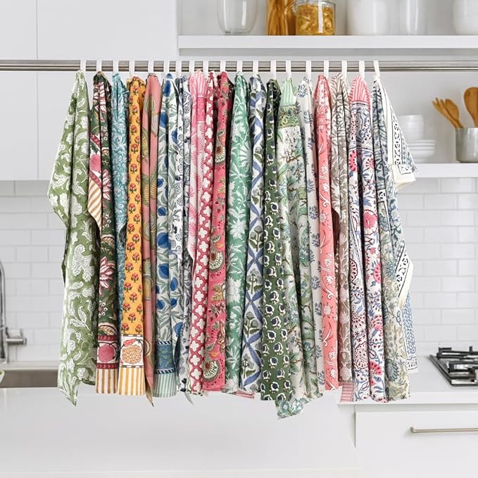 Ridhi Mix Hand Block Print Cotton Kitchen Towel Set of 12-16 x28 Ultra Absorbent Quick Dry 100% Cotton Dish Towels Lightweight Reusable Sustainable Tea Towels for Cleaning and Drying
