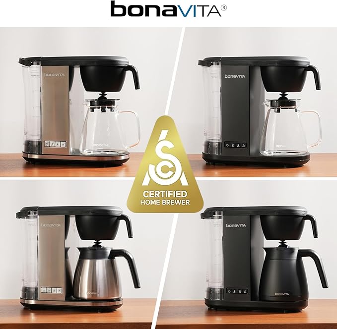 Bonavita Enthusiast 8 Cup Drip Coffee Brewer, Pour Over, SCA Certified Coffee Machine with Thermal Carafe, Stainless Steel Panel, Removable Reservoir