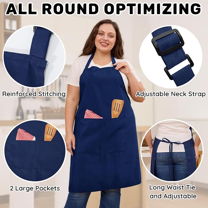 2 Pcs Plus Size Chef Apron, Unisex Professional Apron with 2 Pockets for Cooking, Work, Baking (Larger Size)