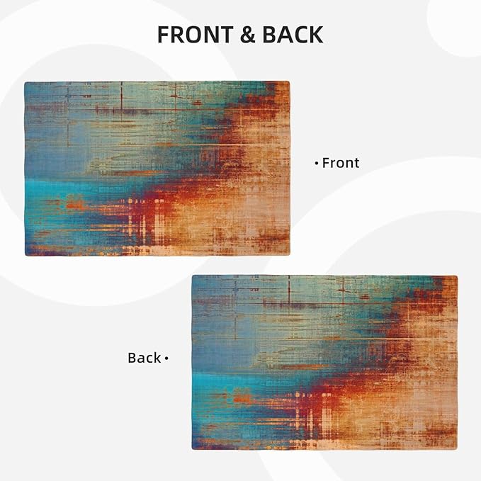 Blue and Orange Vintage Abstract Placemats Set of 4 Messy Rust Painting Linen Washable Placemat Modern Grunge Art Kitchen Dining Heat-Resistant Place Mats Desktop Decor Table Mats 12x18 Inch