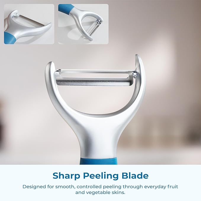 OOU Vegetable Peeler, Stainless Steel Y-Peeler with Sharp Swivel Blade, Premium Zinc Alloy Construction, Ergonomic TPE Non-Slip Grip Handle, Blue