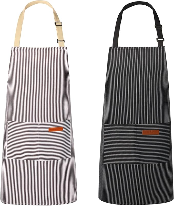 2 Pack Aprons for Women with Pockets, Kitchen Cooking Apron for Men, Adjustable Apron Suitable for Chefs, Waiters, Baking, and Nail Technicians