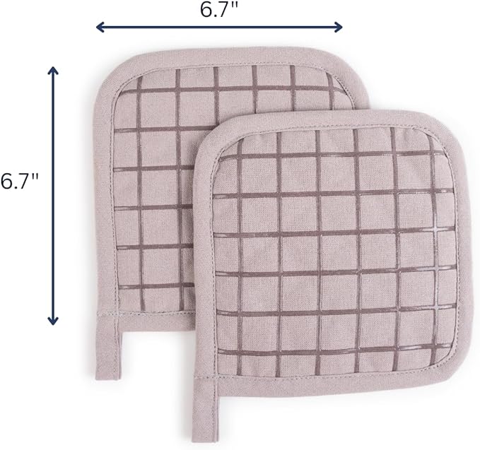 Oven Mitts and Pot Holders Set for Kitchen | 4 Pc Set| Heat Resistant Up to 500°F | Non-Slip Silicone Strips | Grey Kitchen Accessories | Includes 2 Hot Pads & 2 Cooking Mitts