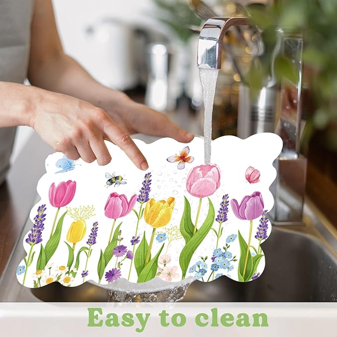 Spring Tulip Placemats Set of 6 Easter Plastic Place Mats Lavender Table Mats Lavender Tulip Holiday Kitchen Placemats for Indoor Outdoor Spring Summer Party Dining Table Decoration