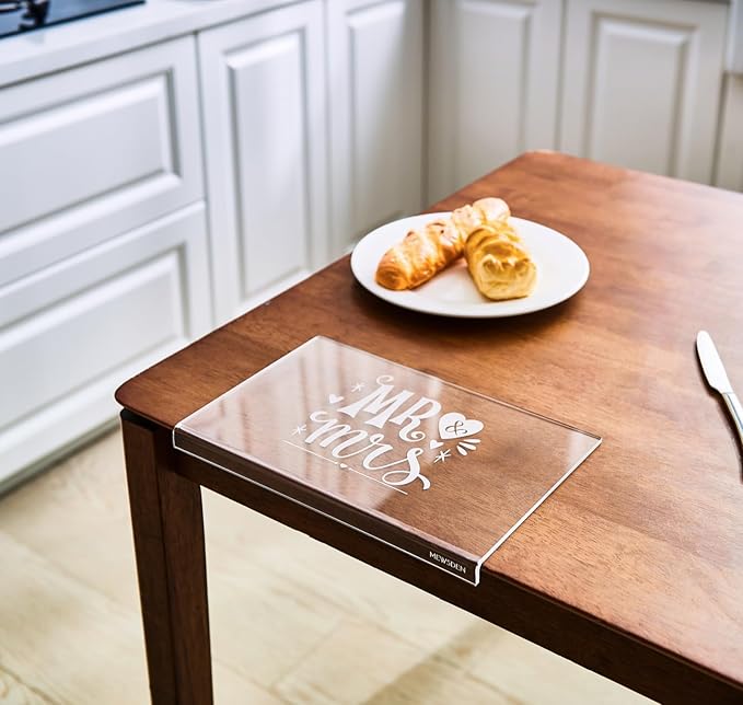 Engagement Gifts Wedding Gift for Couples - Engraved Acrylic Cutting Board with Counter Lip, Clear Countertop Protector, Bride Shower Gift Mr and Mrs Gifts for Couple Aesthetic Kitchen Decor