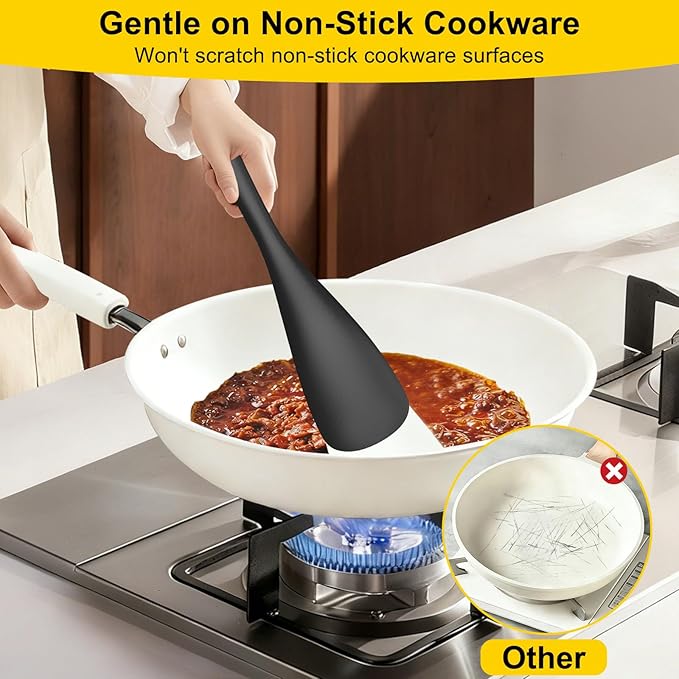 Beijiyi 3 Pack Silicone Spatula Spoon, 12.6 In, Multifunction Kitchen Cooking Spoons, Great for Nonstick Cookware Cooking and Serving, BPA-Free Seamless Design, Multicolor (Black/Blue/Red)