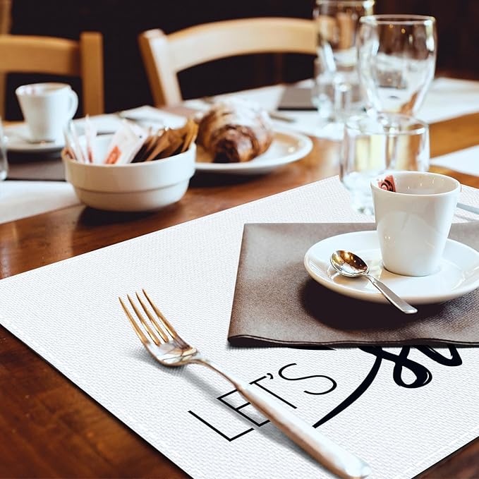Farmhouse Placemats Set of 6 Linen Placemats 18x12'' Rustic Table Mats with Sayings Housewarming Gifts Country Tablemats Washable Cloth Place Mats for Farmhouse Table Setting(White)
