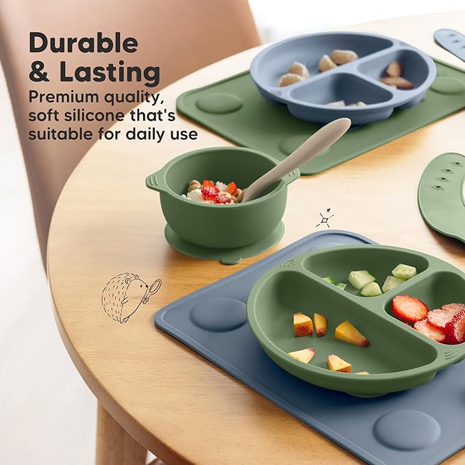 KeaBabies 2pk Silicone Placemats for Toddlers, Kids - 12x9 Non Slip Suction Baby Silicone Placemat for Restaurants, Dining Table,Travel, Easy to Clean, Food Grade/BPA-Free,Small Baby Table Mat(Rocky)