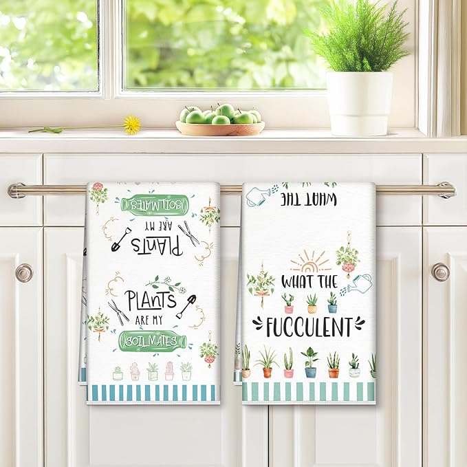 Funny Microfiber Kitchen Towels, Gifts for Plant Lovers, Soft Absorbent Hand Towel 15.7 × 23.6 Inch, Thick Dish Cloth for Party Anniversary Holiday Decoration, Housewarming Gifts for Mom